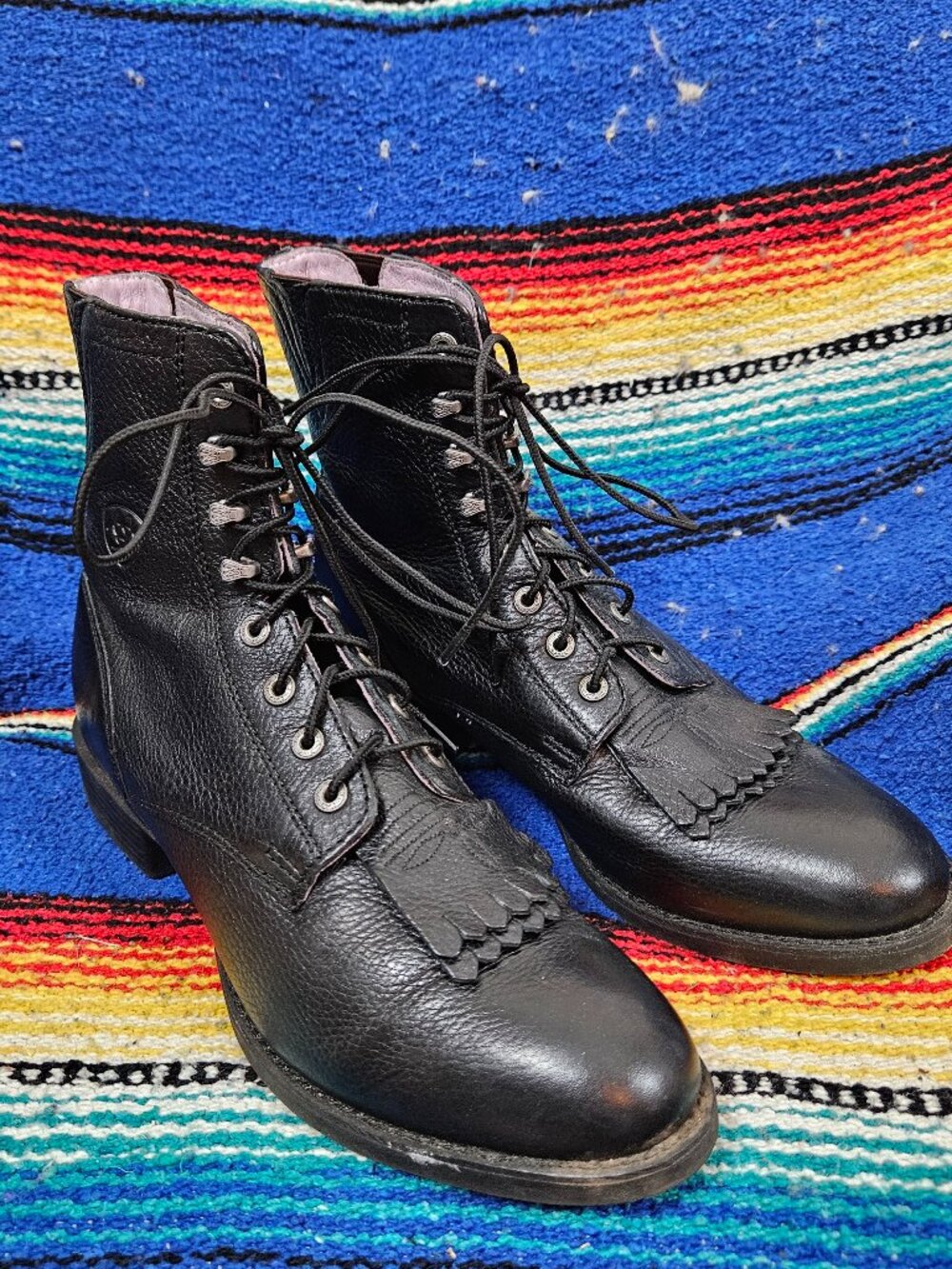 Womens black leather ariat lace up lacer roper cowboy boot size 10